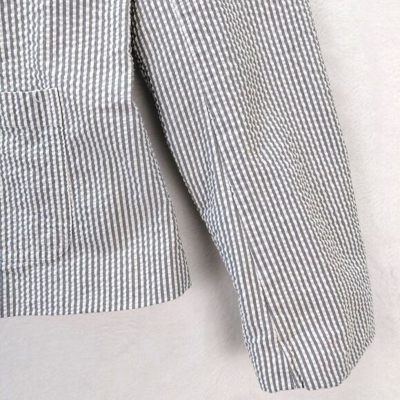 Gap Blazer Women Size 8 Gray White Seersucker Pin Stripe Nautical Preppy Classic - Picture 4 of 13